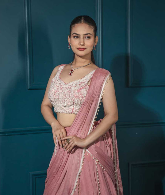 Noor Lehenga Saree Set in Powder Pink