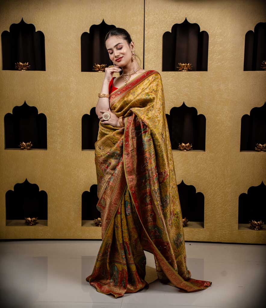 Mehera Tissue Silk Saree in Pistachio Green