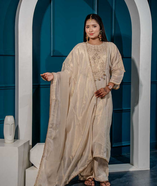 Rajhansi Tissue Kurta Set in Golden