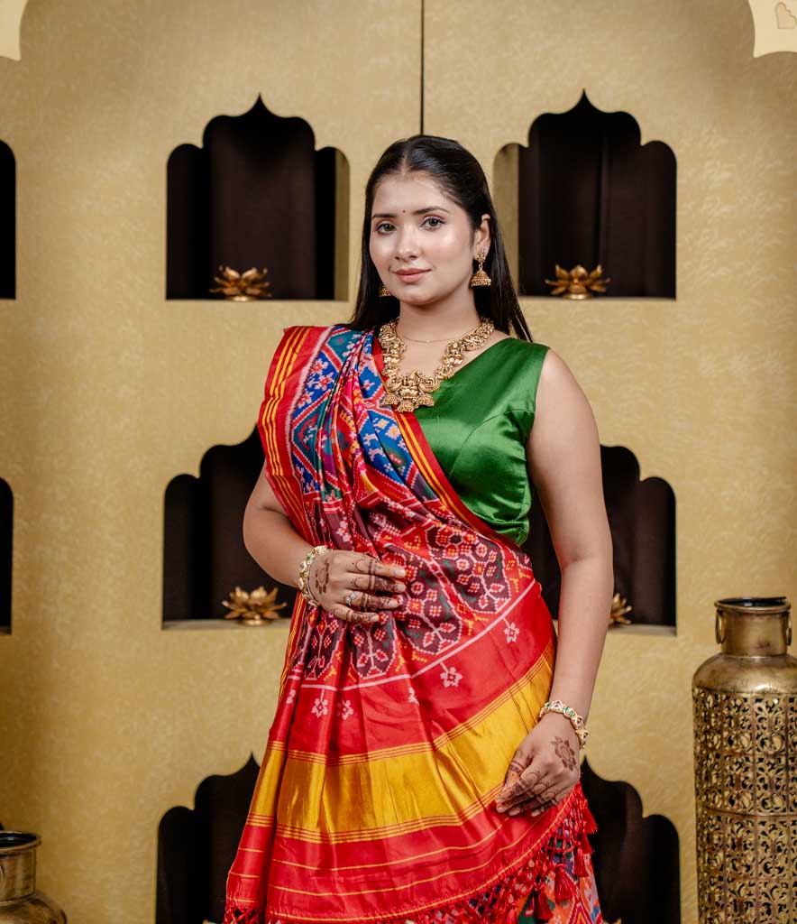 Rajwadi Multipatola Silk Saree in Multicolour