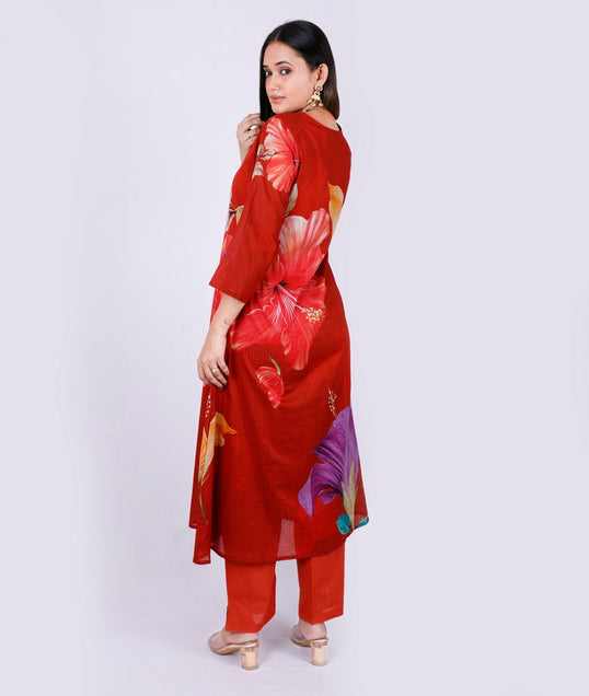 Brick Bloom Mal Cotton Co-ord Set in Brick Red