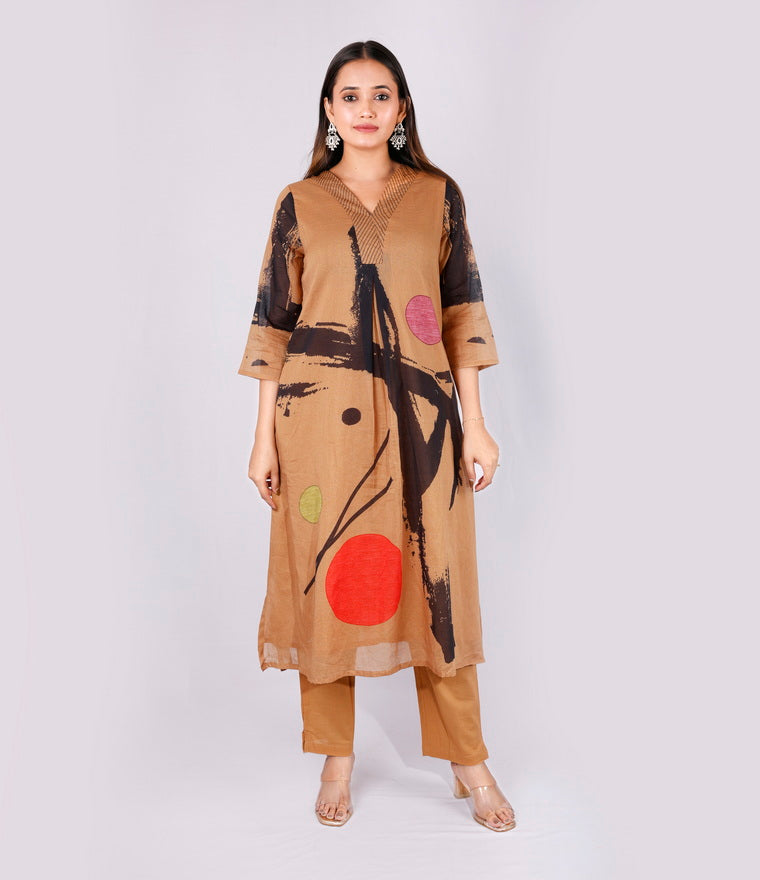 Desert Bloom Printed Co-Ord Set in Light Brown