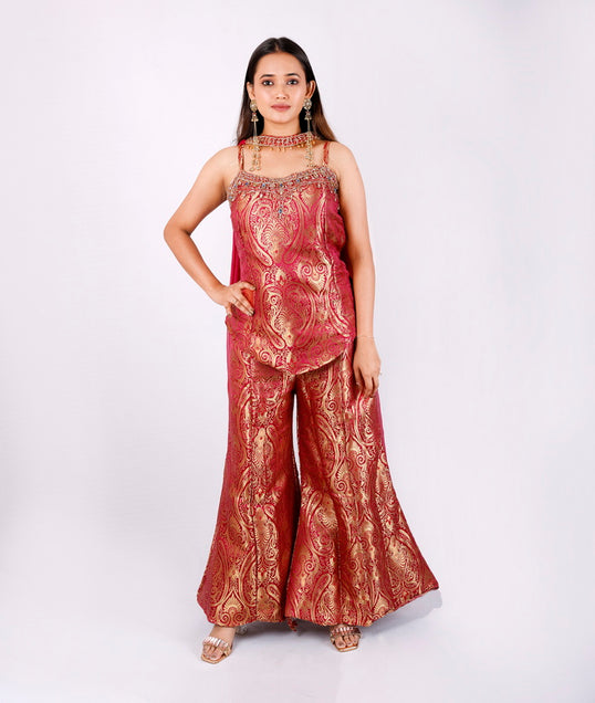 Regal Fusion Indo-Western Set in Rani Pink