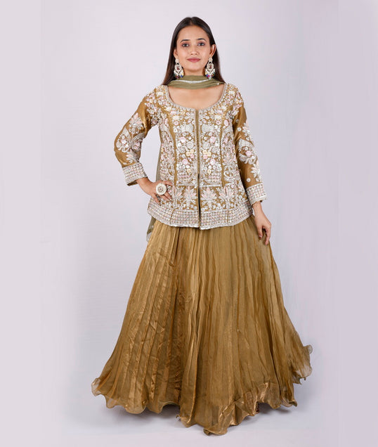 Aafreen Organza Lehenga Kurti Set in Mehendi