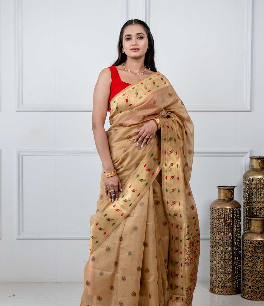 Kashvi Heritage Saree in Beige Gold